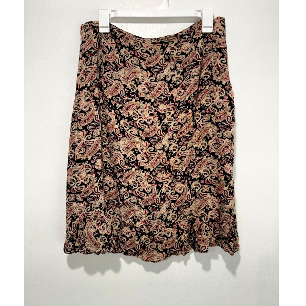 Charter Club Y2K VTG skirt paisley ruffle hem neutral mocha brown casual women14